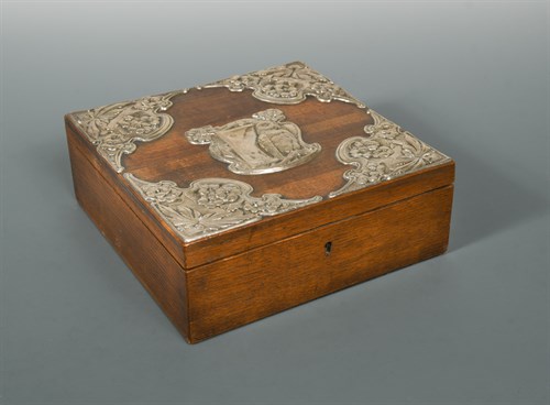 Lot 163 - An Edward VII silver mounted walnut square jewellery box