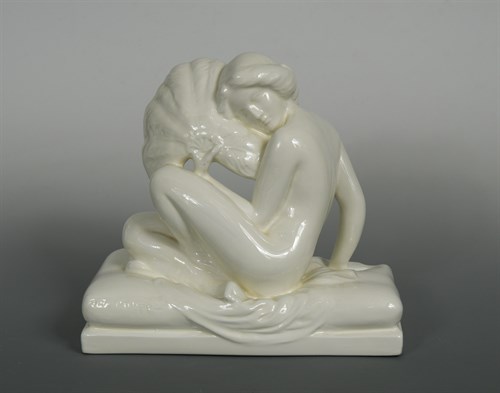 Lot 70 - Abel Rene Philippe (French 19th-20th Century) for H. B. C. M. (Hippolyte Boulenger-Creil-Montereau) France, an Art Deco white glazed pottery  female nude