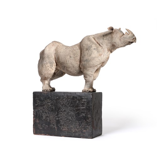 Lot 108 - Brendon Hesmondhaigh (born 1973), a studio pottery model of a Rhinoceros