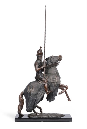 Lot 152 - Gill Parker (Contemporary), a bronze figure of "Edward, The Black Prince (1330-1376)" on horseback holding a lance