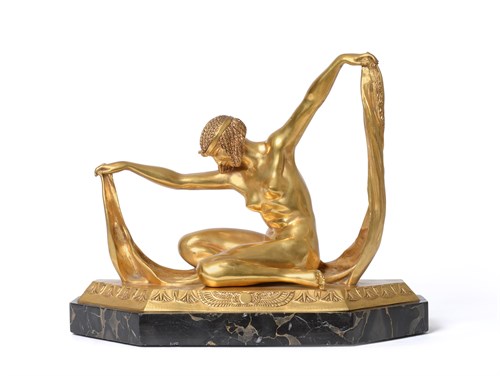 Lot 135 - Claire Jeanne Roberte Colinet (French 1880-1950), "Isis", a gilt bronze nude study of the Egyptian Goddess