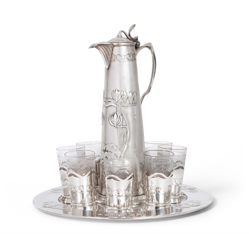 Lot 164 - An Art Nouveau continental electroplated wine service