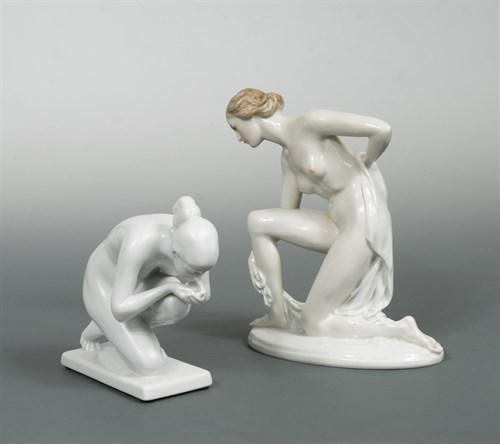 Lot 71 - Ernest Wenck for Rosenthal, "The Drinking Girl", a white porcelain kneeling female nude