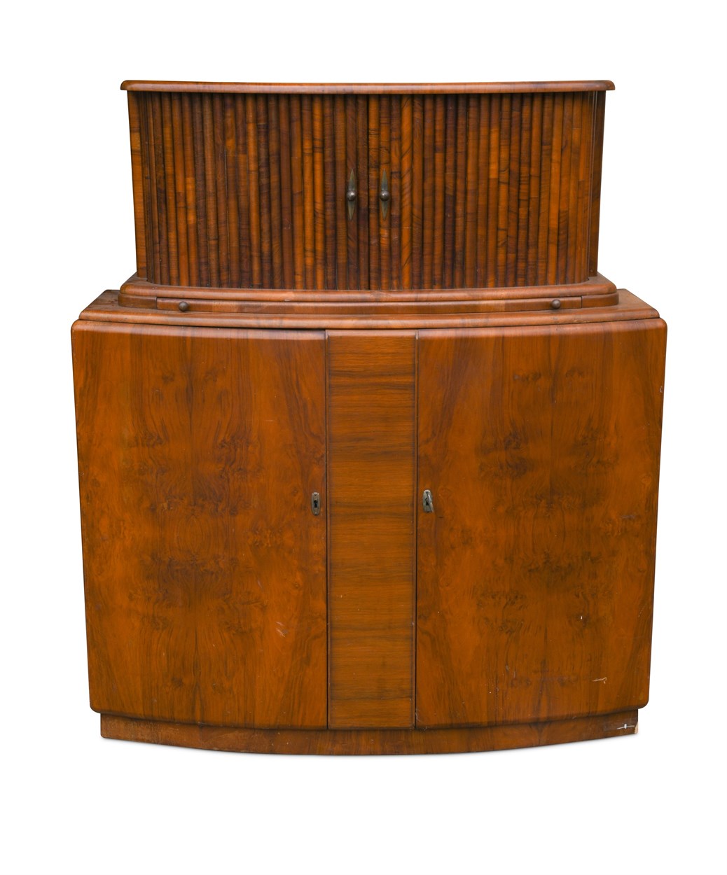 Lot 277 - An Art Deco bow front walnut cocktail cabinet