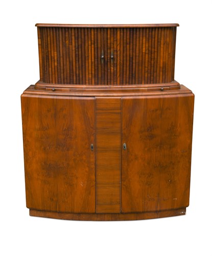 Lot 277 - An Art Deco bow front walnut cocktail cabinet