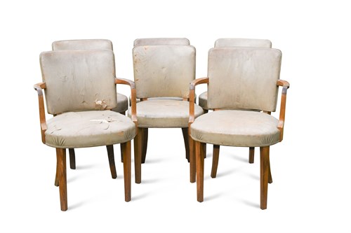Lot 278 - A set of six Art Deco walnut dining chairs