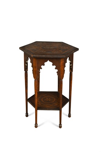 Lot 247 - A Moorish style hexagonal occasional table, possibly retailed by Liberty & Co.