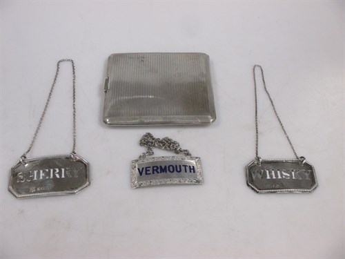 Lot 200 - Three silver decanter labels, two with pierced...