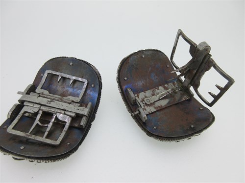 Lot 252 - A cased set of four Georgian steel and marcasite buckles for shoes and knee breeches
