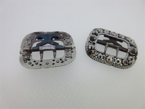 Lot 252 - A cased set of four Georgian steel and marcasite buckles for shoes and knee breeches