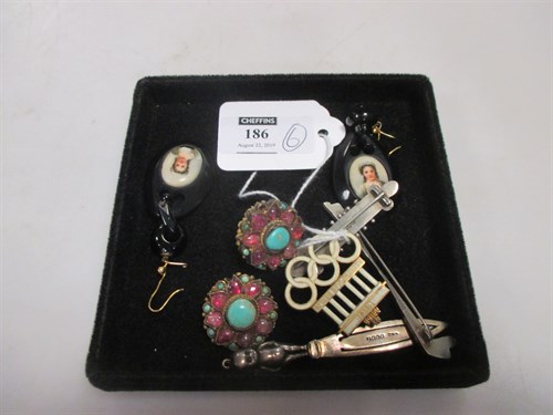 Lot 186 - A pair of Indian style earrings, two silver...