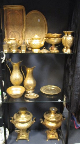 Lot 206 - A 20th century Iranian gold plated samovar set...