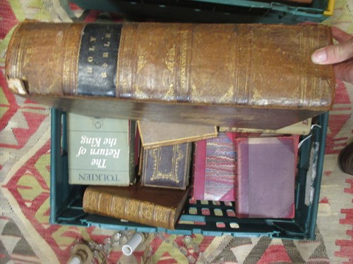 Lot 160A - Books, including a leather bound Bible,...