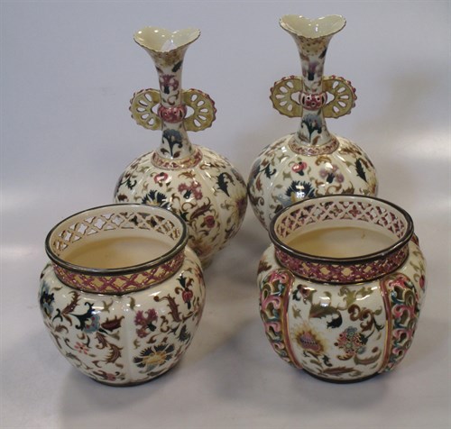 Lot 40 - A pair of Zsolnay vases and two similar...