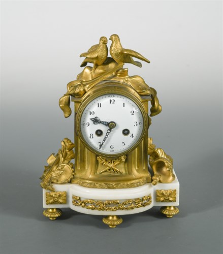 Lot 426 - A French ormolu mounted and white marble mantel clock, late 19th century