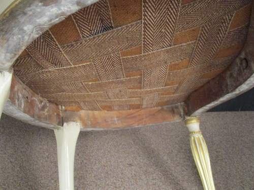Lot 554 - A pair of George III painted and parcel gilt salon chairs