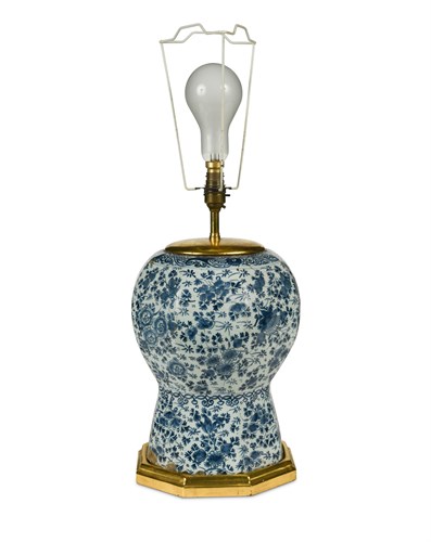 Lot 353 - An 18th century Dutch Delft blue & white vase, now fitted as a table lamp