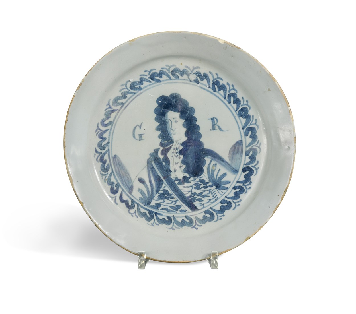 Lot 1 - A Delft blue and white Royal Portrait plate, probably Brislington or Bristol, circa 1714-20