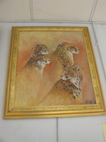 Lot 293 - J Perchet, Cheetah head studies, oil on canvas,...