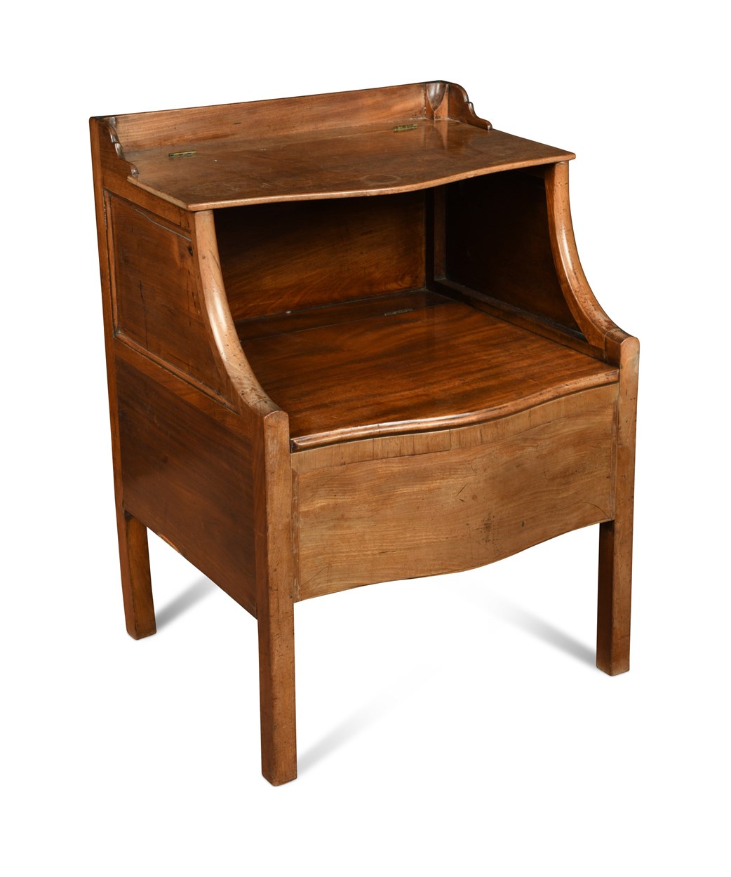 Lot 616 - A matched pair of George III mahogany night tables, (2)