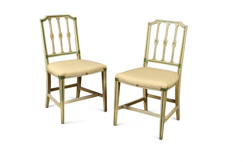 Lot 599 - A pair of George III painted rail back chairs (2)