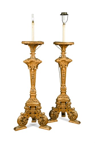 Lot 561 - A pair of late 19th century Louis XIV style giltwood torcheres