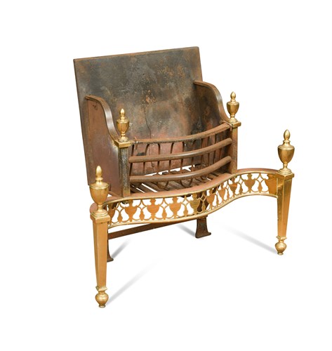 Lot 602 - A George III polished brass and iron serpentine fire grate