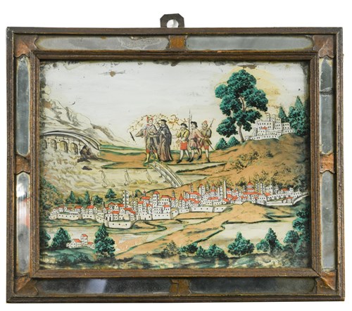 Lot 339 - A pair of 19th century reverse glass paintings