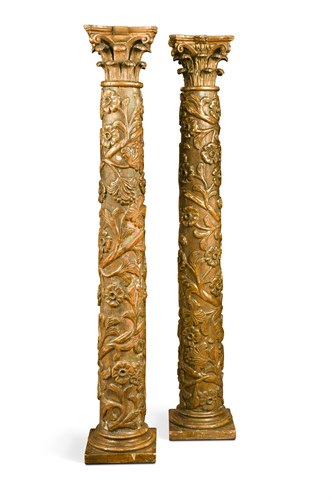 Lot 597 - A pair of 18th century Italian carved giltwood column alter candlestick bases