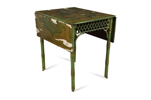 Lot 601 - A George III green lacquer and faux bamboo Pembroke table