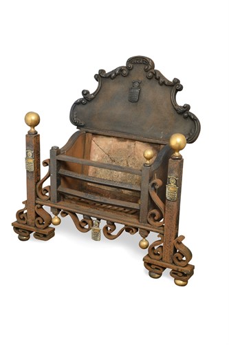 Lot 628 - A mid-18th century cast iron and brass basket fire grate