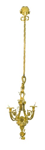 Lot 344 - A set of four Louis XVI style ormolu three branch wall-lights, in the manner of Gouthiere