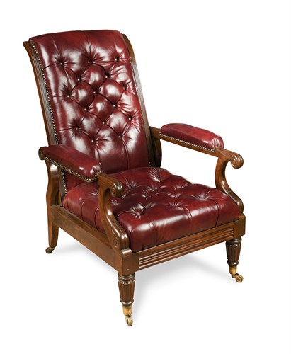 Lot 406 - A William IV mahogany library armchair, button...