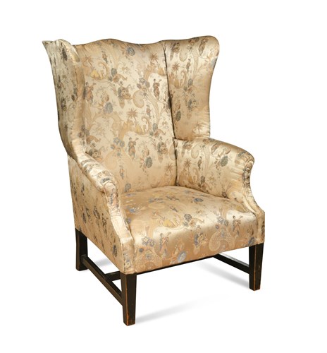 Lot 408 - A 19th century wing armchair, upholstered in a...