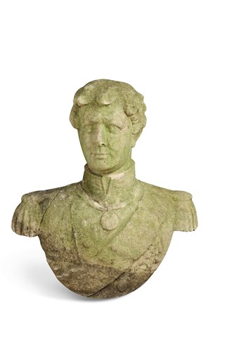 Lot 486 - A late 18th or early 19th century carved stone bust of a Naval Officer