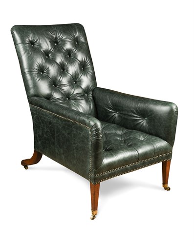 Lot 501 - A Regency mahogany green leather upholstered library armchair