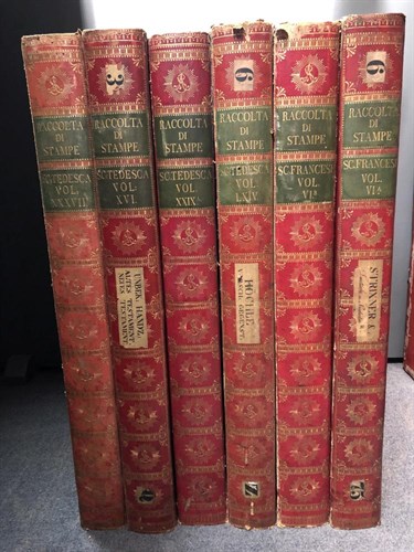 Lot 401 - Six leather covered print boxes, formerly used at the Albertina Museum, Vienna