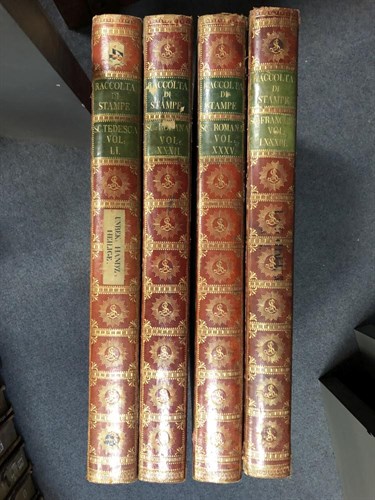 Lot 403 - Four leather covered print boxes, formerly used at the Albertina Museum, Vienna