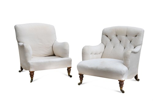 Lot 487 - A pair of late 19th century 'Bridgwater' pattern Howard armchairs