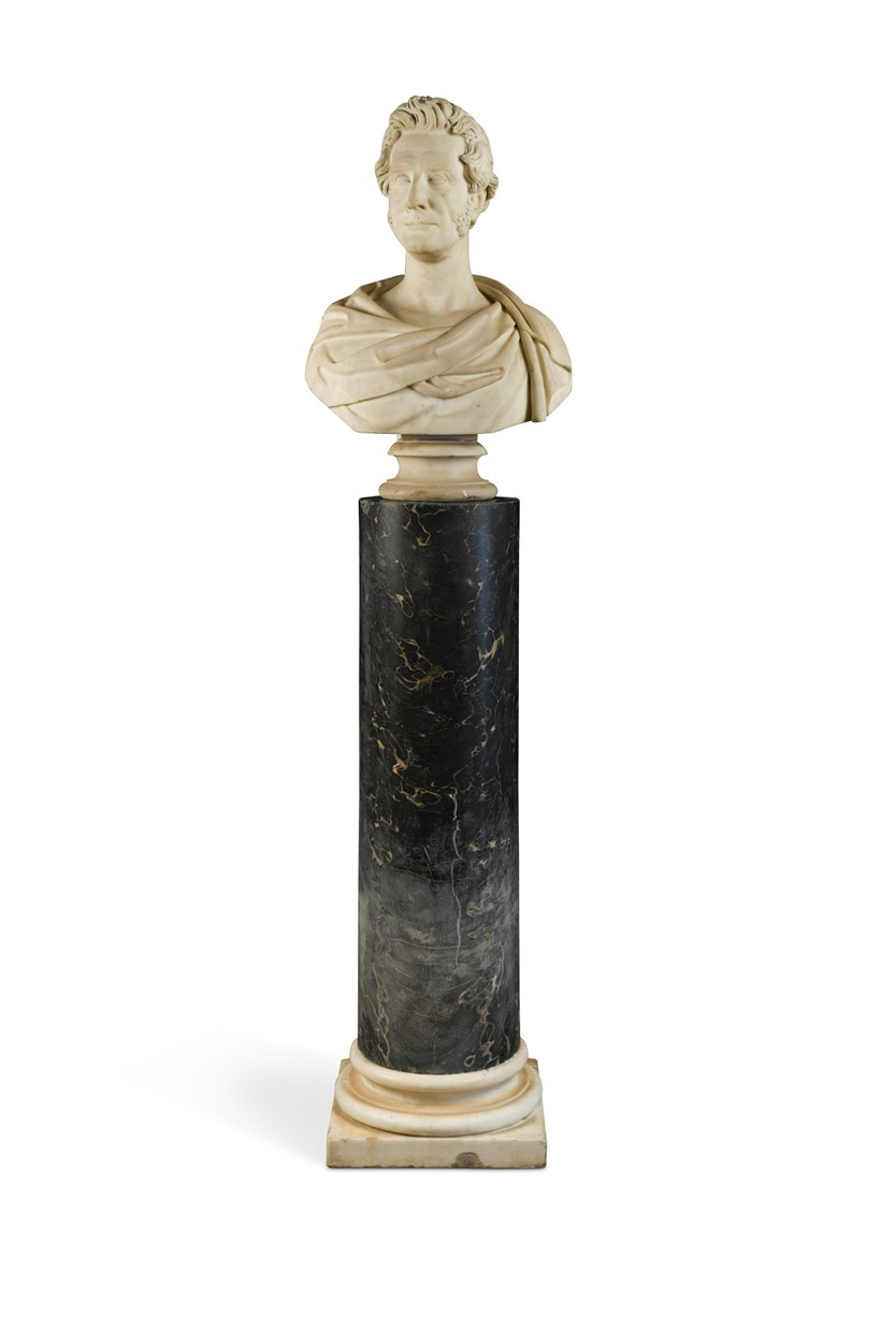 Lot 371 - A 19th century English white marble bust of