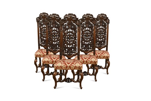 Lot 461 - A set of six late 19th century Dutch walnut high back hall chairs (6)