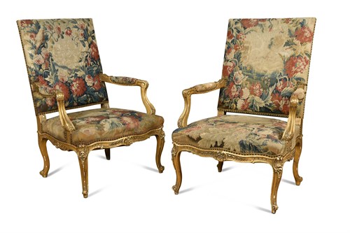 Lot 456 - A pair of 20th century French gilt framed fauteuil