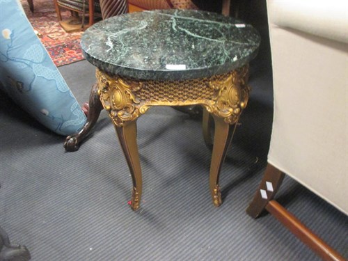 Lot 405 - A Louis XVI style giltwood and marble topped...