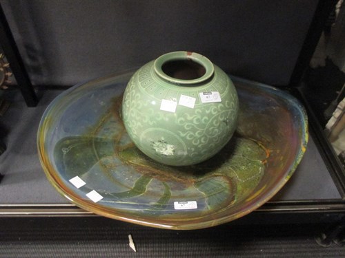 Lot 67 - A large studio glass charger and a Chinese...