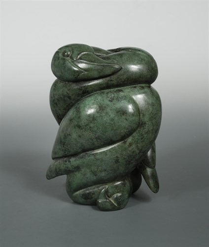 Lot 153 - A contemporary green patinated bronze of entwined birds