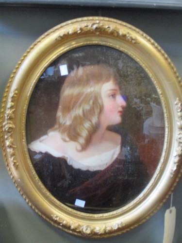 Lot 212 - A 19th century reverse glass painted portrait...