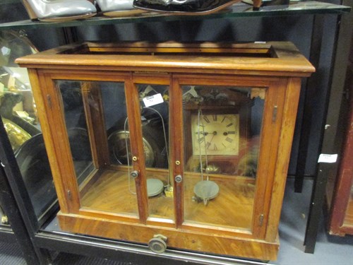 Lot 54 - Two glazed cased balance scales, three clocks...