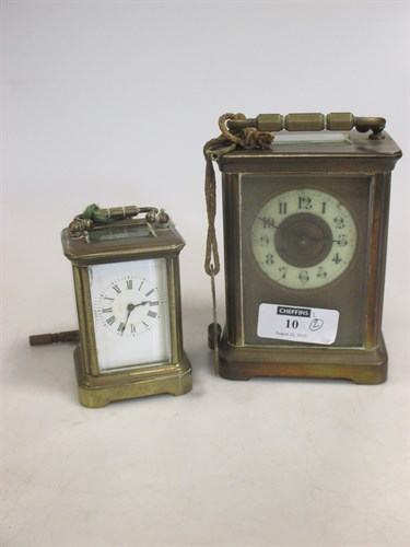 Lot 10 - A brass carriage timepiece and another...