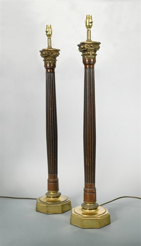 Lot 351 - A pair of modern mahogany and brass mounted table lamps