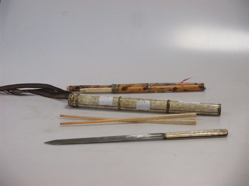Lot 115 - A tortoiseshell cased knife and chopstick set...